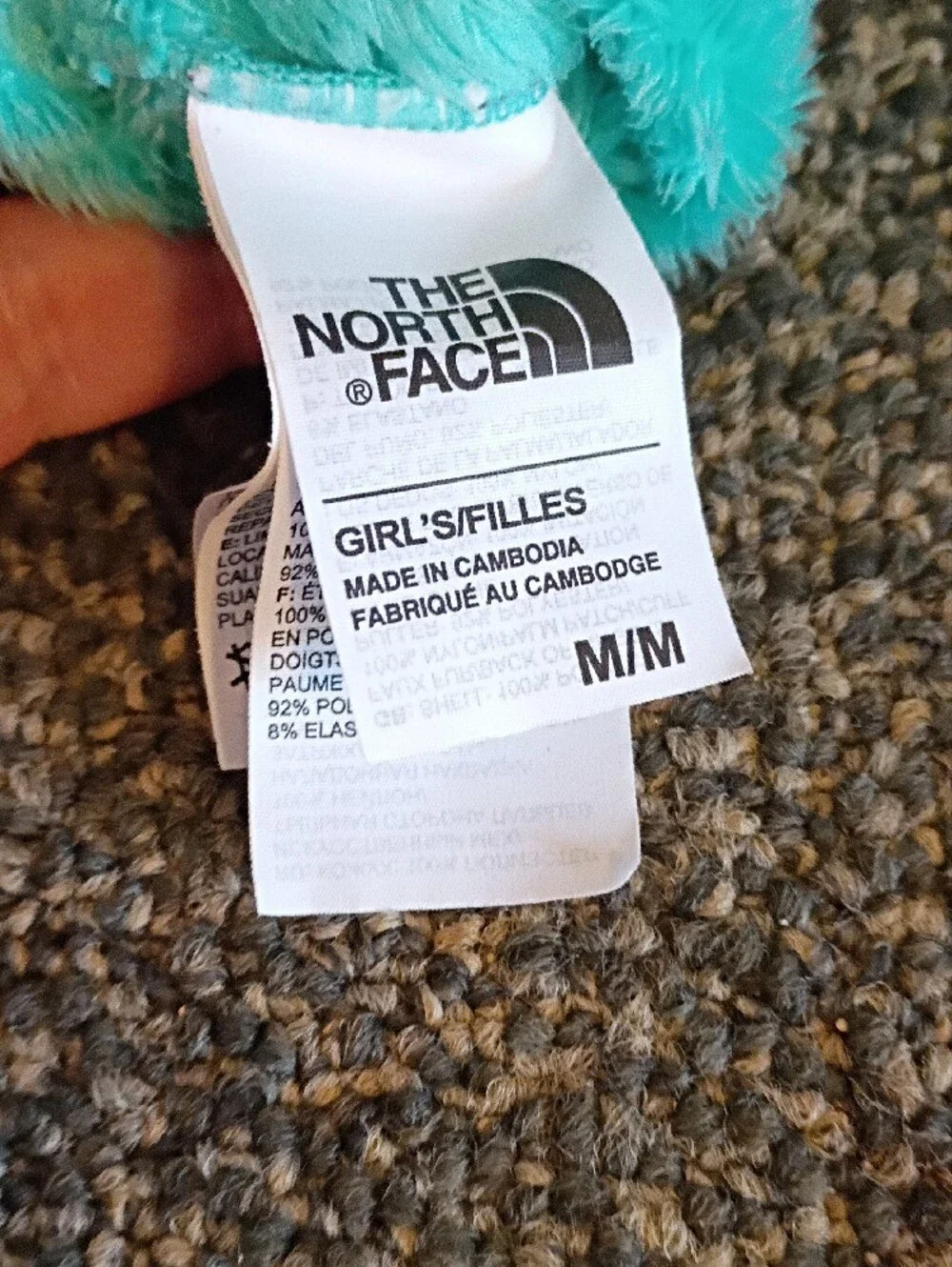 The North Face Aqua Osito and Gray Plush Fleece Gloves Size M Young Girl